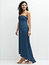 Side View Thumbnail - Dusk Blue Strapless Draped Notch Neck Chiffon High-Low Dress