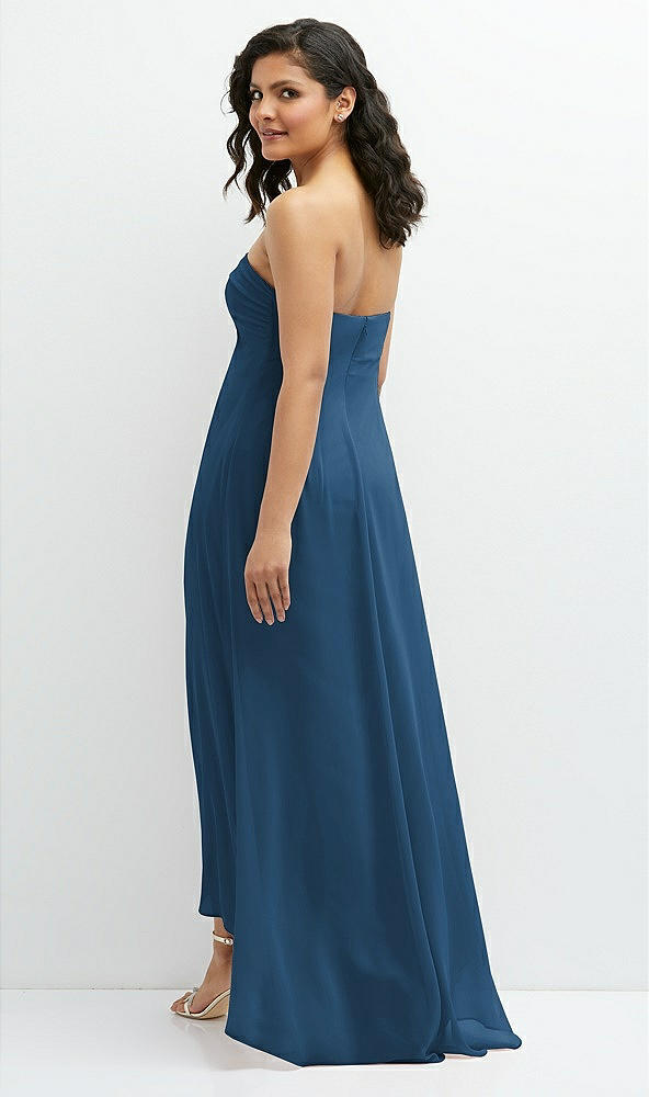 Back View - Dusk Blue Strapless Draped Notch Neck Chiffon High-Low Dress