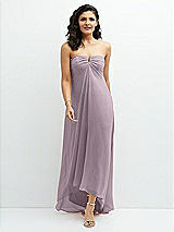 Front View Thumbnail - Lilac Dusk Strapless Draped Notch Neck Chiffon High-Low Dress