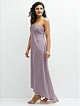 Side View Thumbnail - Lilac Dusk Strapless Draped Notch Neck Chiffon High-Low Dress