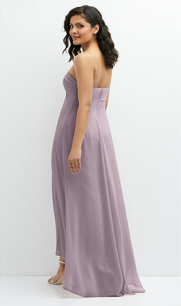 Back View - Lilac Dusk Strapless Draped Notch Neck Chiffon High-Low Dress