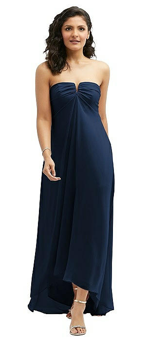 Strapless Draped Notch Neck Chiffon High-Low Dress