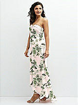 Side View Thumbnail - Palm Beach Print Strapless Draped Notch Neck Chiffon High-Low Dress