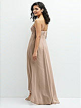 Rear View Thumbnail - Topaz Strapless Draped Notch Neck Chiffon High-Low Dress