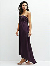 Side View Thumbnail - Aubergine Strapless Draped Notch Neck Chiffon High-Low Dress