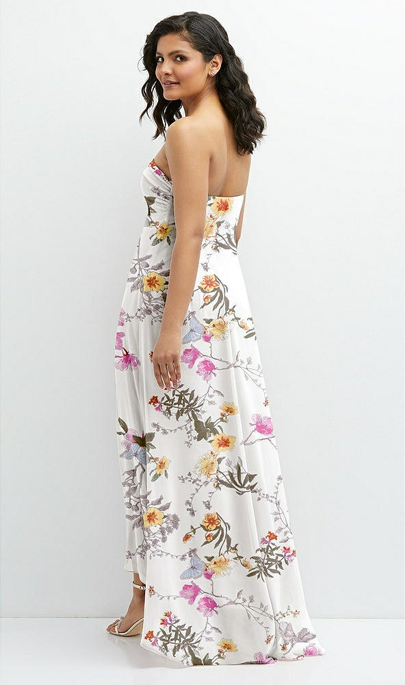 Back View - Butterfly Botanica Ivory Strapless Draped Notch Neck Chiffon High-Low Dress