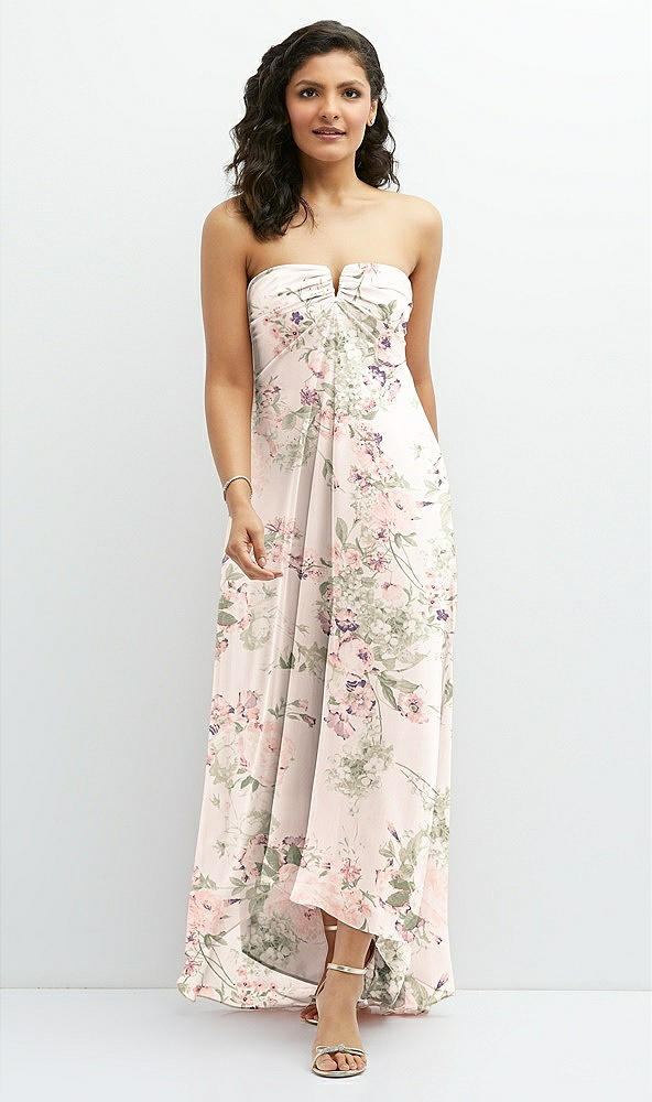 Front View - Blush Garden Strapless Draped Notch Neck Chiffon High-Low Dress