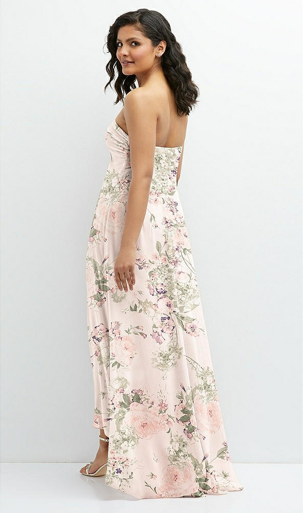 Back View - Blush Garden Strapless Draped Notch Neck Chiffon High-Low Dress