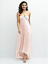 Front View Thumbnail - Blush Strapless Draped Notch Neck Chiffon High-Low Dress