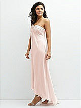 Side View Thumbnail - Blush Strapless Draped Notch Neck Chiffon High-Low Dress