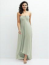 Front View Thumbnail - Celadon Strapless Draped Notch Neck Chiffon High-Low Dress