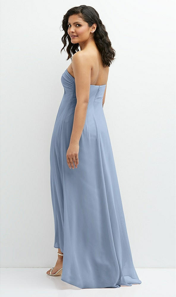 Back View - Cloudy Strapless Draped Notch Neck Chiffon High-Low Dress