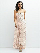 Front View Thumbnail - Coquette Floral Print Strapless Draped Notch Neck Chiffon High-Low Dress