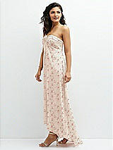 Side View Thumbnail - Coquette Floral Print Strapless Draped Notch Neck Chiffon High-Low Dress