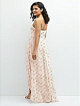 Rear View Thumbnail - Coquette Floral Print Strapless Draped Notch Neck Chiffon High-Low Dress