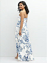 Rear View Thumbnail - Cottage Rose Dusk Blue Strapless Draped Notch Neck Chiffon High-Low Dress