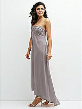 Side View Thumbnail - Cashmere Gray Strapless Draped Notch Neck Chiffon High-Low Dress