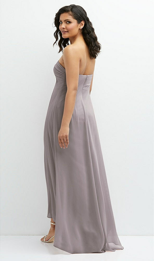 Back View - Cashmere Gray Strapless Draped Notch Neck Chiffon High-Low Dress