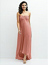 Front View Thumbnail - Desert Rose Strapless Draped Notch Neck Chiffon High-Low Dress