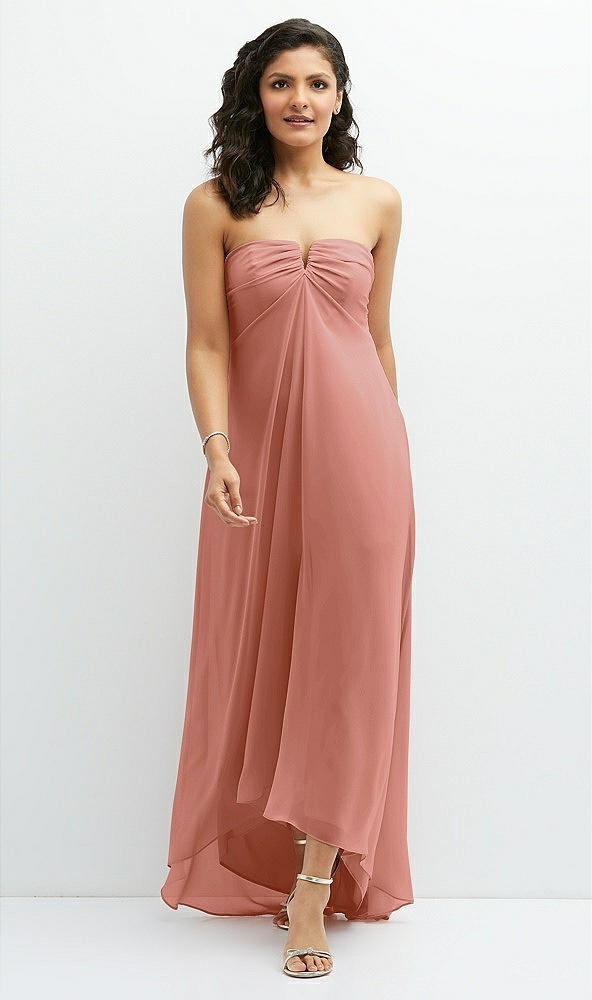 Front View - Desert Rose Strapless Draped Notch Neck Chiffon High-Low Dress