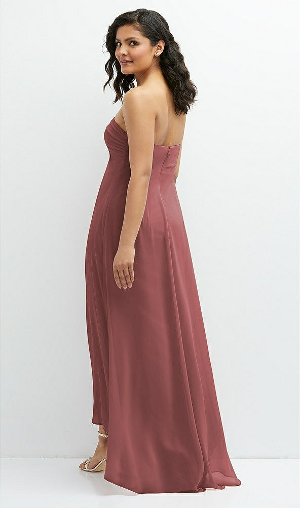 Back View - English Rose Strapless Draped Notch Neck Chiffon High-Low Dress