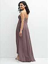 Rear View Thumbnail - French Truffle Strapless Draped Notch Neck Chiffon High-Low Dress