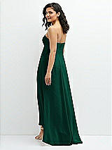 Rear View Thumbnail - Hunter Green Strapless Draped Notch Neck Chiffon High-Low Dress