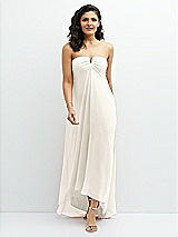 Front View Thumbnail - Ivory Strapless Draped Notch Neck Chiffon High-Low Dress