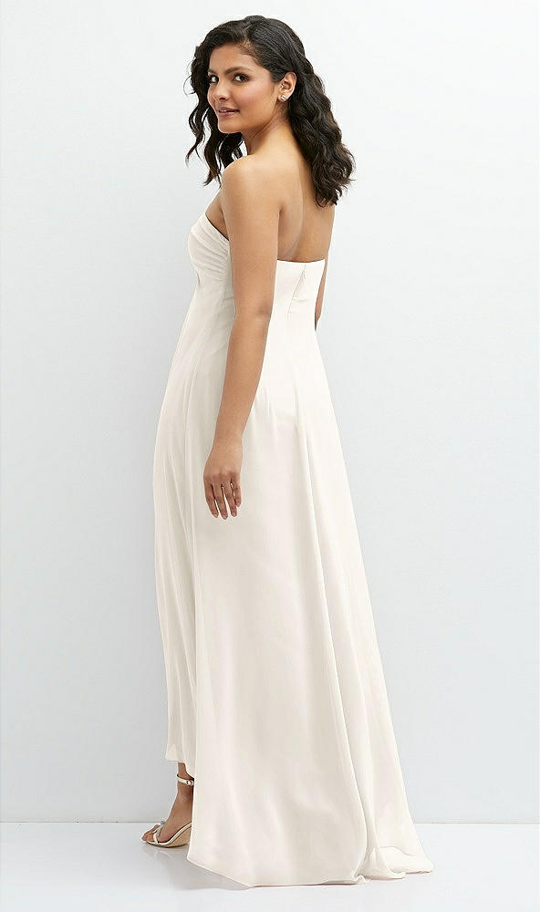 Back View - Ivory Strapless Draped Notch Neck Chiffon High-Low Dress