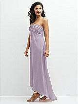 Side View Thumbnail - Lilac Haze Strapless Draped Notch Neck Chiffon High-Low Dress