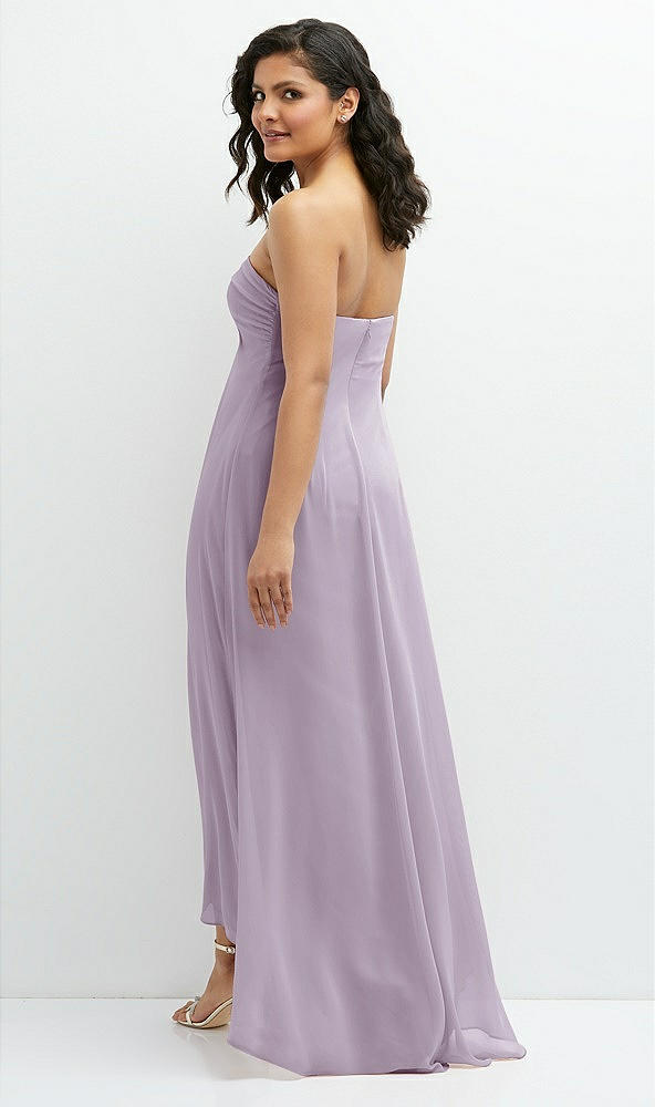 Back View - Lilac Haze Strapless Draped Notch Neck Chiffon High-Low Dress