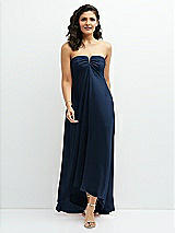 Front View Thumbnail - Midnight Navy Strapless Draped Notch Neck Chiffon High-Low Dress