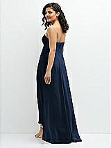 Rear View Thumbnail - Midnight Navy Strapless Draped Notch Neck Chiffon High-Low Dress