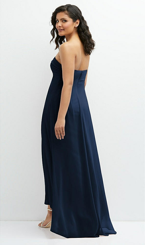 Back View - Midnight Navy Strapless Draped Notch Neck Chiffon High-Low Dress