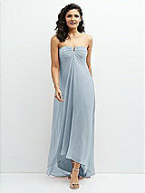 Front View Thumbnail - Mist Strapless Draped Notch Neck Chiffon High-Low Dress