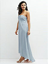 Side View Thumbnail - Mist Strapless Draped Notch Neck Chiffon High-Low Dress