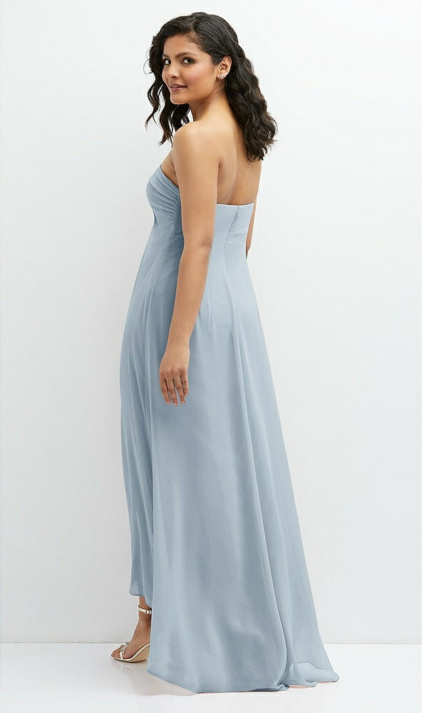 Back View - Mist Strapless Draped Notch Neck Chiffon High-Low Dress