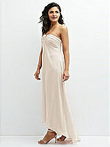 Side View Thumbnail - Oat Strapless Draped Notch Neck Chiffon High-Low Dress