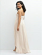 Rear View Thumbnail - Oat Strapless Draped Notch Neck Chiffon High-Low Dress