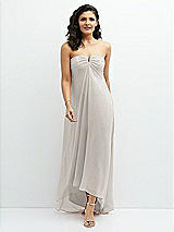 Front View Thumbnail - Oyster Strapless Draped Notch Neck Chiffon High-Low Dress