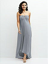 Front View Thumbnail - Platinum Strapless Draped Notch Neck Chiffon High-Low Dress