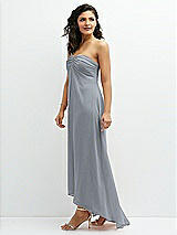 Side View Thumbnail - Platinum Strapless Draped Notch Neck Chiffon High-Low Dress