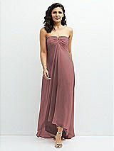 Front View Thumbnail - Rosewood Strapless Draped Notch Neck Chiffon High-Low Dress