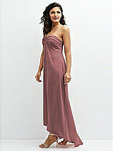 Side View Thumbnail - Rosewood Strapless Draped Notch Neck Chiffon High-Low Dress