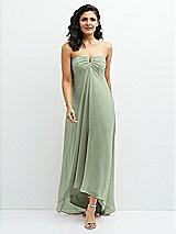 Front View Thumbnail - Sage Strapless Draped Notch Neck Chiffon High-Low Dress