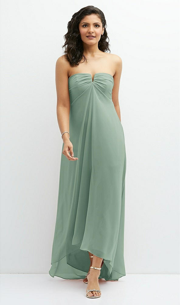 Front View - Seagrass Strapless Draped Notch Neck Chiffon High-Low Dress