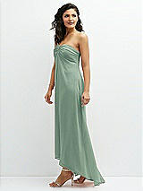 Side View Thumbnail - Seagrass Strapless Draped Notch Neck Chiffon High-Low Dress