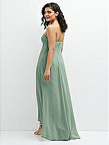 Rear View Thumbnail - Seagrass Strapless Draped Notch Neck Chiffon High-Low Dress