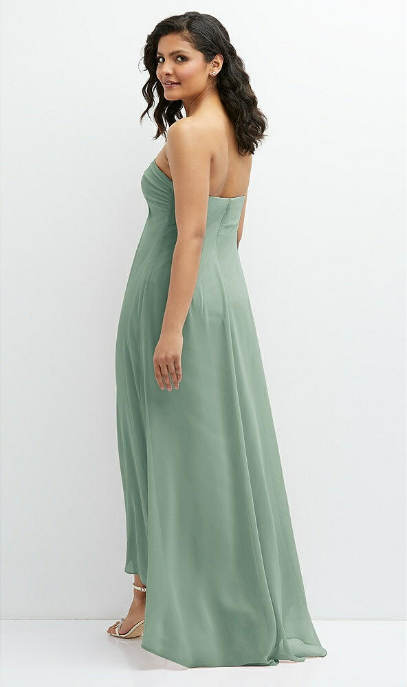 Back View - Seagrass Strapless Draped Notch Neck Chiffon High-Low Dress