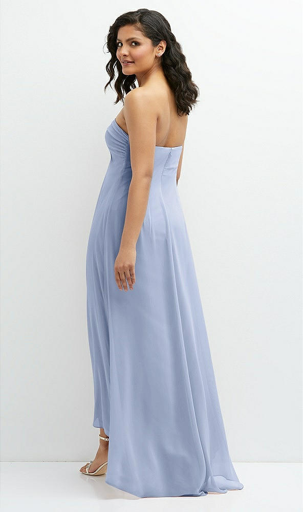 Back View - Sky Blue Strapless Draped Notch Neck Chiffon High-Low Dress